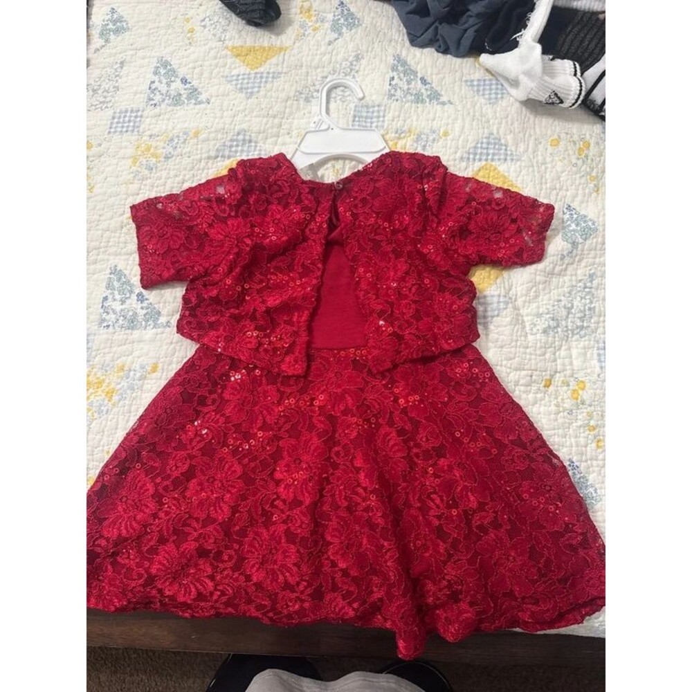 1.  Toddler Girls Size 5 Red Lace Christmas Holiday Party Dress - Sequin Floral